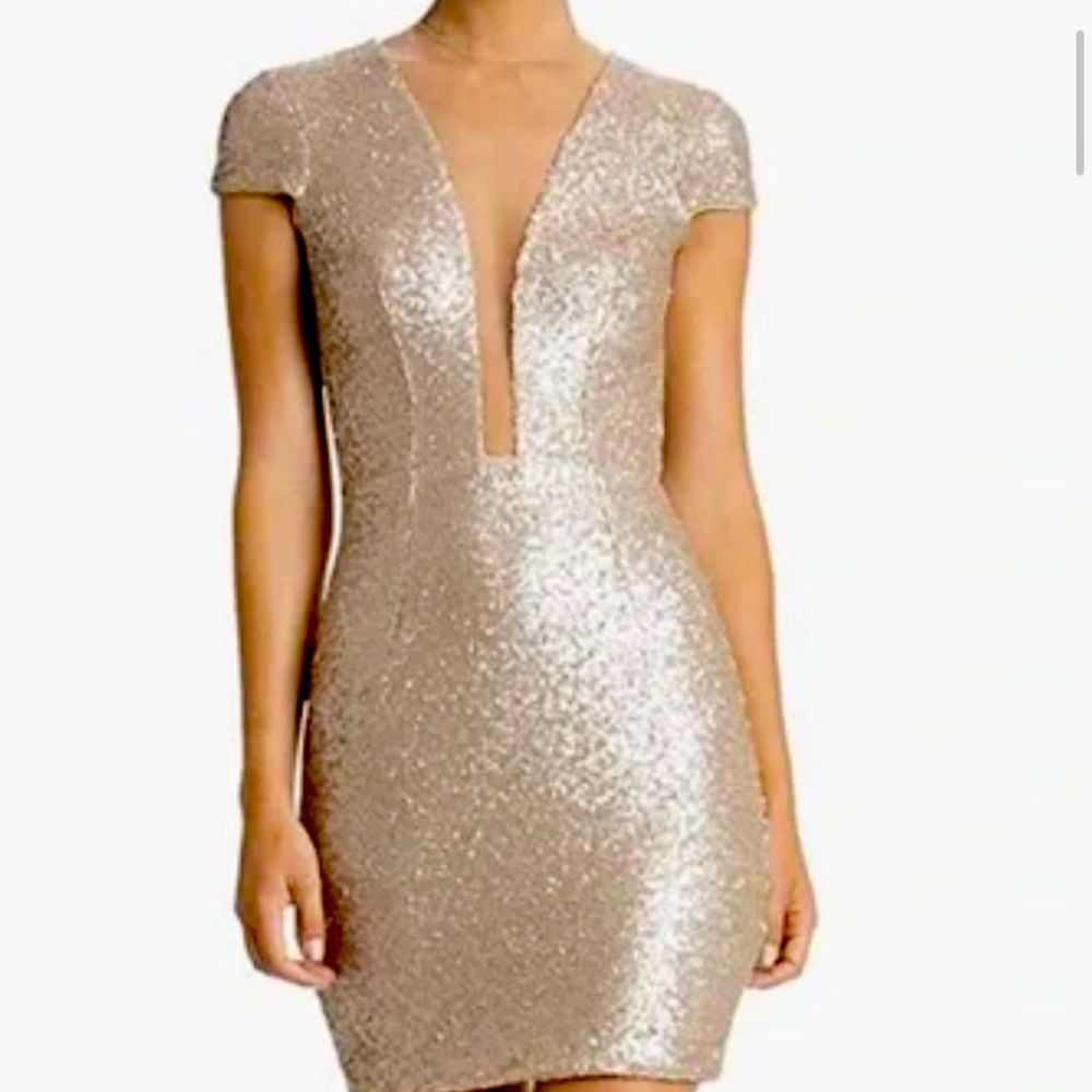 The Population Gold Sequin Mini Dress
